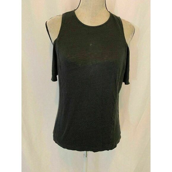 Zara Womens Solid Gray Grey Short Sleeve Cold Shoulder Top T Shirt Medium - Picture 1 of 8